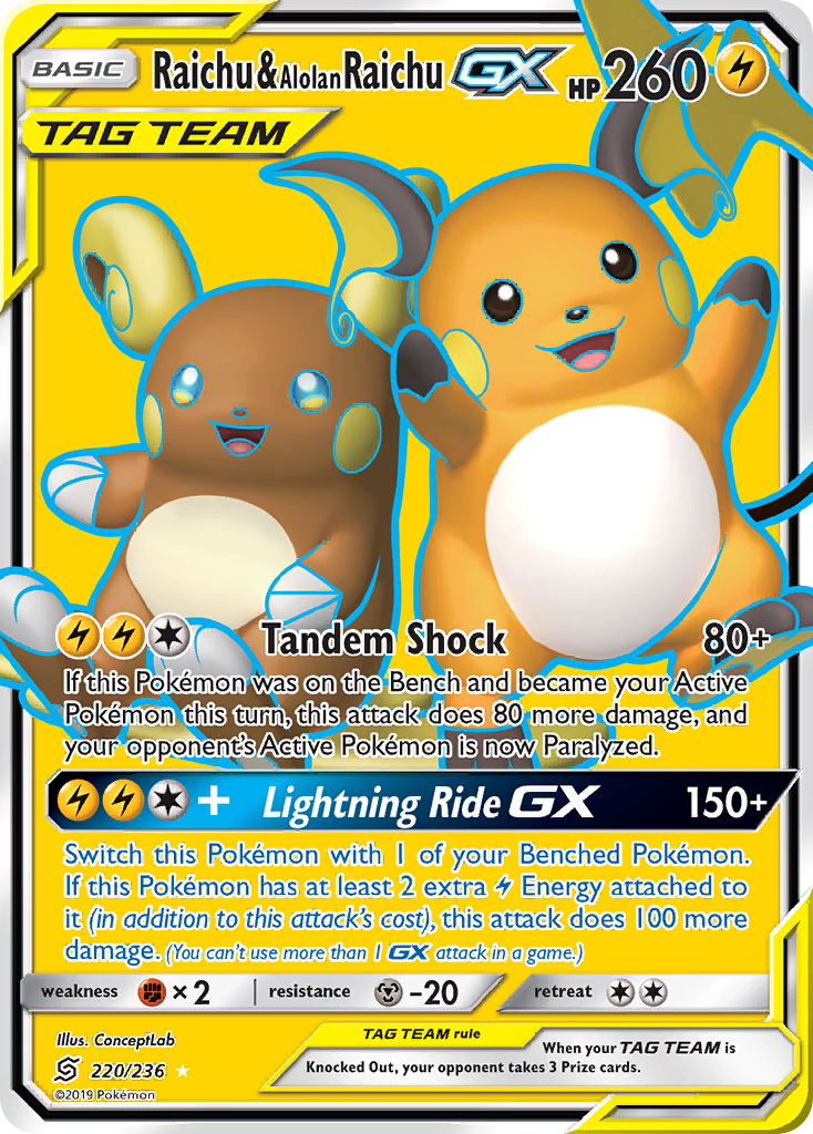 Unified Minds Raichu & Alolan Raichu GX #220/236